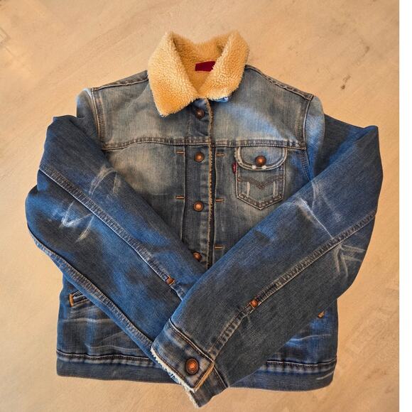 Levi's Women's Denim Sherpa Lined Jacket SZ Large Trucker - Picture 5 of 9